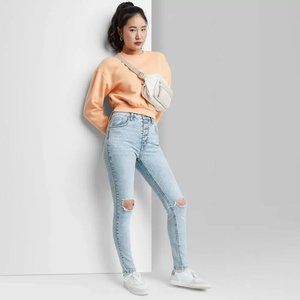 Women's Super-High Rise Distressed Skinny Jeans - Wild Fable Light Wash 0